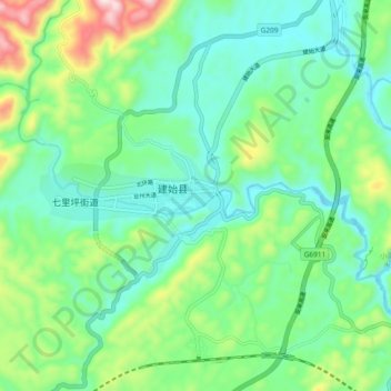 Topografische kaart 业州镇, hoogte, reliëf