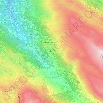 Topografische kaart Lucoli Alto, hoogte, reliëf