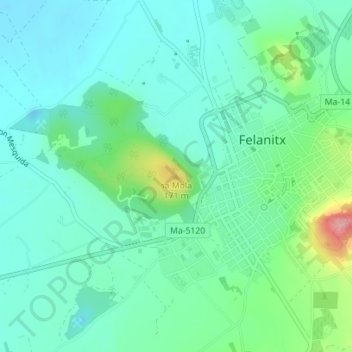 Topografische kaart sa Mola, hoogte, reliëf