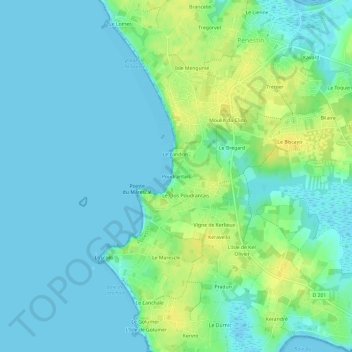 Topografische kaart Poudrantais, hoogte, reliëf