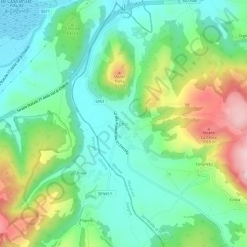 Topografische kaart Cesi, hoogte, reliëf