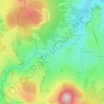 Topografische kaart Chanet, hoogte, reliëf