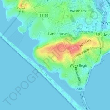 Topografische kaart Mandeville, hoogte, reliëf