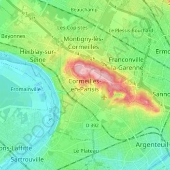 Topografische kaart Cormeilles-en-Parisis, hoogte, reliëf