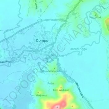 Topografische kaart Bada, hoogte, reliëf