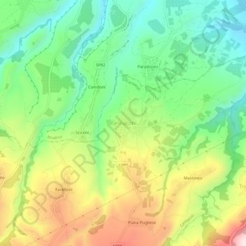 Topografische kaart Pannaconi, hoogte, reliëf