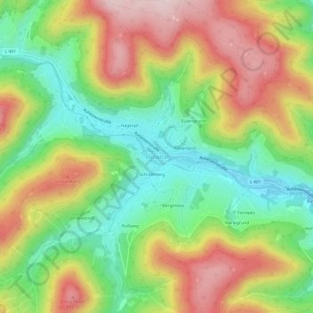 Topografische kaart Mitteltal, hoogte, reliëf