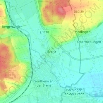 Topografische kaart Brenz, hoogte, reliëf