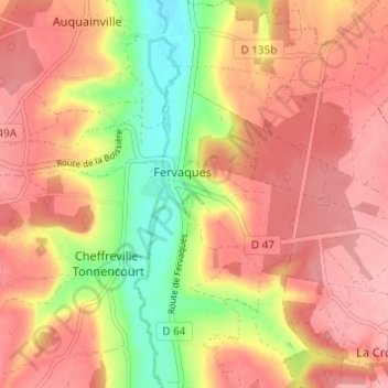 Topografische kaart Cour des Sourciers, hoogte, reliëf