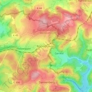 Topografische kaart Börlinghausen, hoogte, reliëf