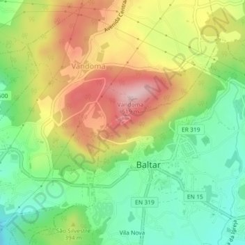 Topografische kaart Cruzeiro-Baltar, hoogte, reliëf