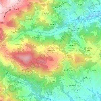 Topografische kaart Châteauvieux, hoogte, reliëf