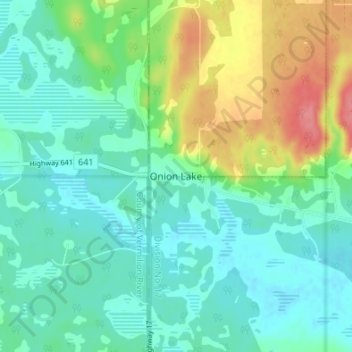 Topografische kaart Onion Lake, hoogte, reliëf
