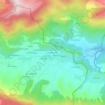 Topografische kaart Les Mourards, hoogte, reliëf