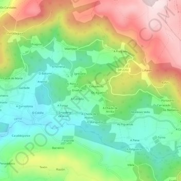 Topografische kaart Regueiro, hoogte, reliëf