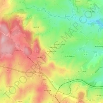 Topografische kaart Chez Papon, hoogte, reliëf