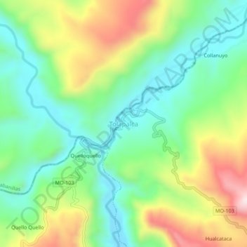 Topografische kaart Tolapalca, hoogte, reliëf