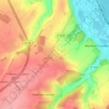 Topografische kaart Villers sur Mareuil, hoogte, reliëf