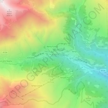 Topografische kaart Serre Uberto, hoogte, reliëf