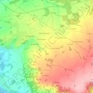 Topografische kaart Le Bas Vilaine, hoogte, reliëf