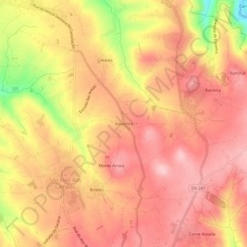 Topografische kaart Amoreira, hoogte, reliëf