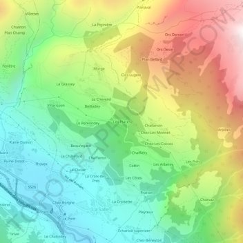 Topografische kaart Les Places, hoogte, reliëf