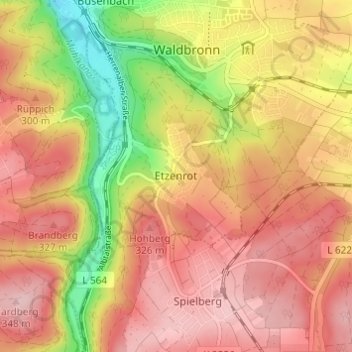 Topografische kaart Etzenrot, hoogte, reliëf