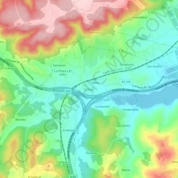 Topografische kaart La Vega, hoogte, reliëf