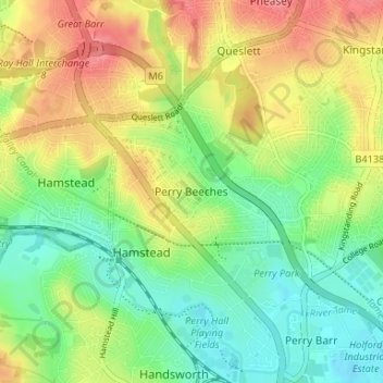 Topografische kaart Perry Beeches, hoogte, reliëf