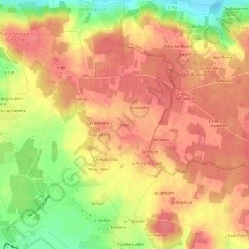 Topografische kaart Littré, hoogte, reliëf