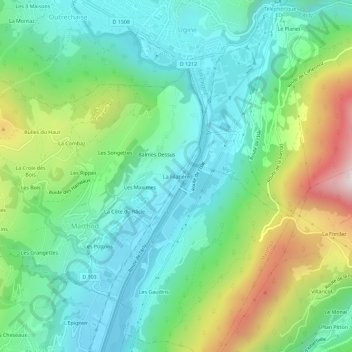 Topografische kaart La Filatière, hoogte, reliëf