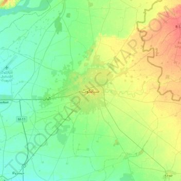 Topografische kaart Sialkot, hoogte, reliëf