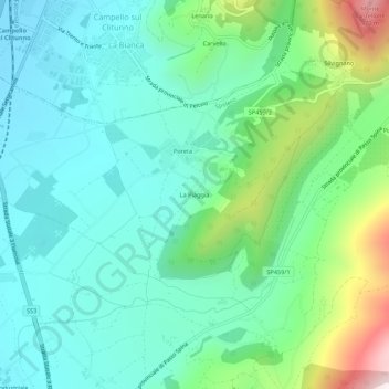 Topografische kaart La Piaggia, hoogte, reliëf