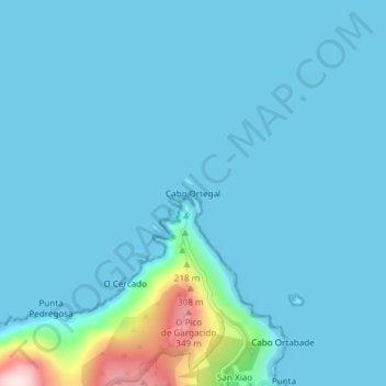 Topografische kaart Cabo Ortegal, hoogte, reliëf