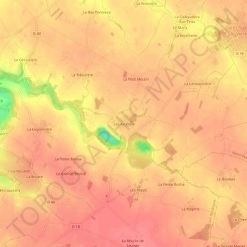 Topografische kaart Les Airables, hoogte, reliëf