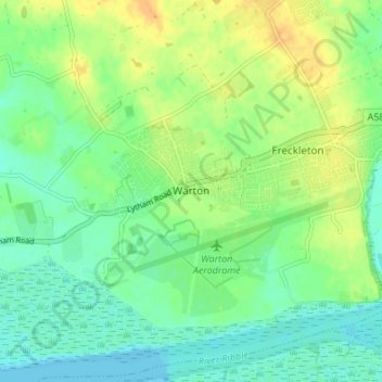 Topografische kaart Warton, hoogte, reliëf