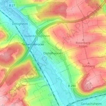 Topografische kaart Distelhausen, hoogte, reliëf