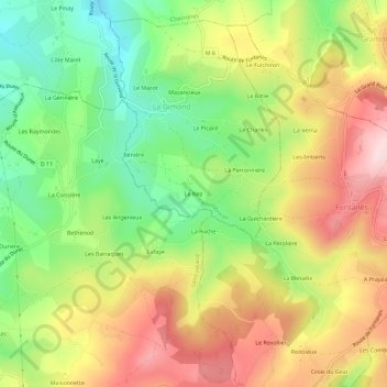 Topografische kaart Le Nez, hoogte, reliëf