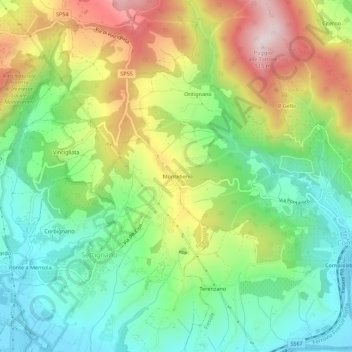 Topografische kaart Montebeni, hoogte, reliëf