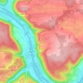 Topografische kaart Flügelsberg, hoogte, reliëf