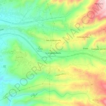 Topografische kaart Contrada Mulinello, hoogte, reliëf