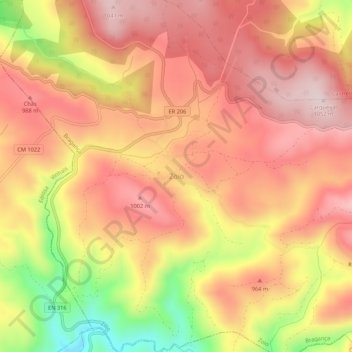 Topografische kaart Zoio, hoogte, reliëf