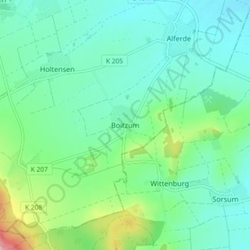 Topografische kaart Boitzum, hoogte, reliëf
