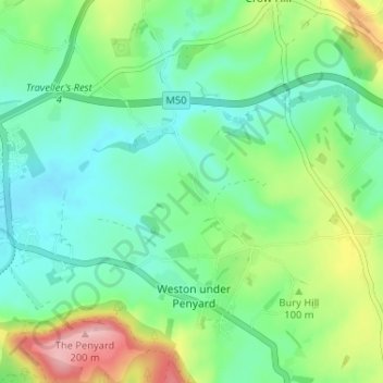 Topografische kaart Kingstone, hoogte, reliëf