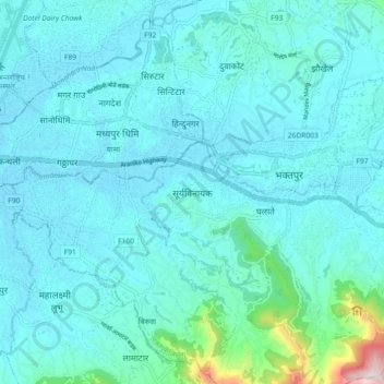 Topografische kaart Suryabinayak, hoogte, reliëf