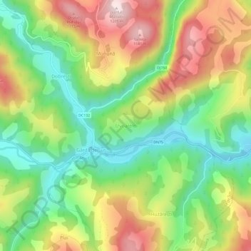 Topografische kaart Izvoarele, hoogte, reliëf