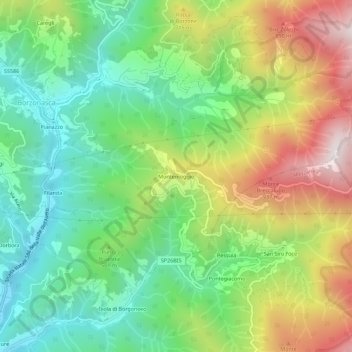 Topografische kaart Montemoggio, hoogte, reliëf