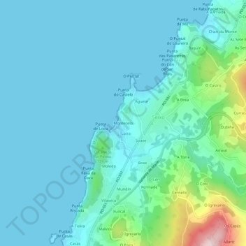Topografische kaart Montecelo, hoogte, reliëf