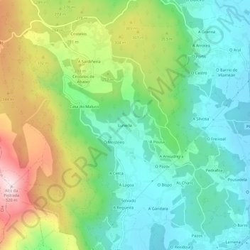 Topografische kaart Luneda, hoogte, reliëf