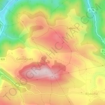 Topografische kaart Cavalières, hoogte, reliëf